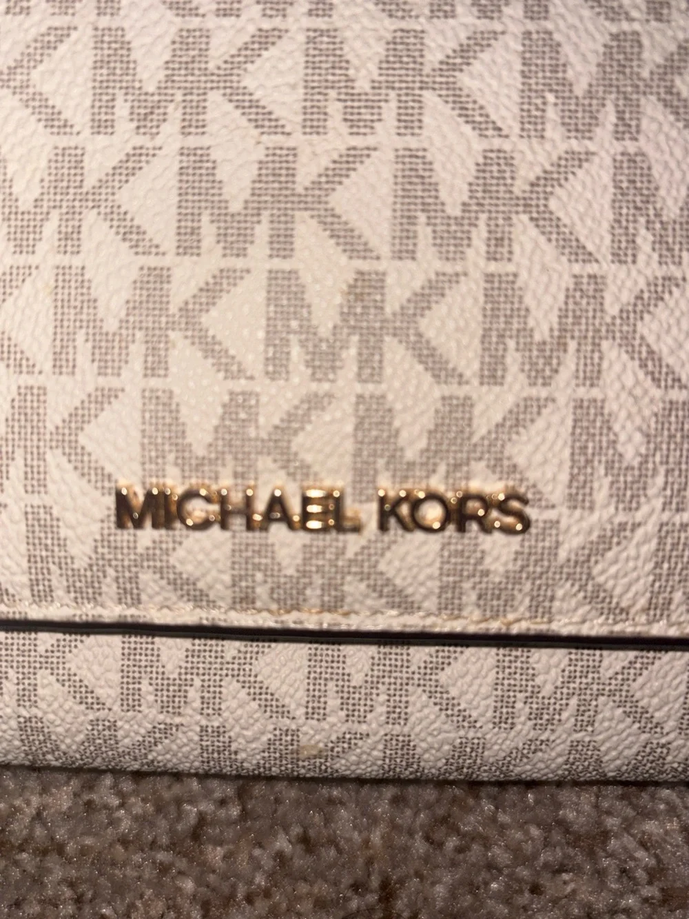 Michael Kors Cream and Brown MK Signature Crossbody Bag